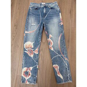 Hudson Womens Floral Print Straight Leg Jeans Size 26 Light Wash